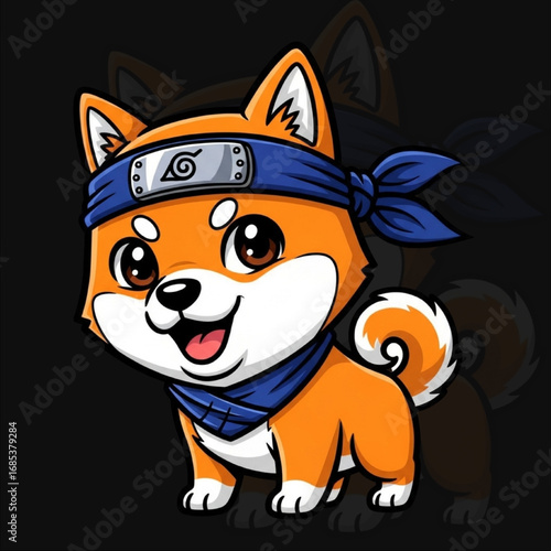 Cute Ninja Dog Mascot Vector – Chibi Cartoon Puppy Character Illustration for Logo Design