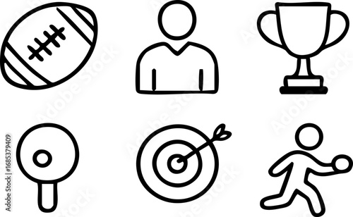 Set of line art icons depicting sports, competition, and victory concepts. Versatile use.