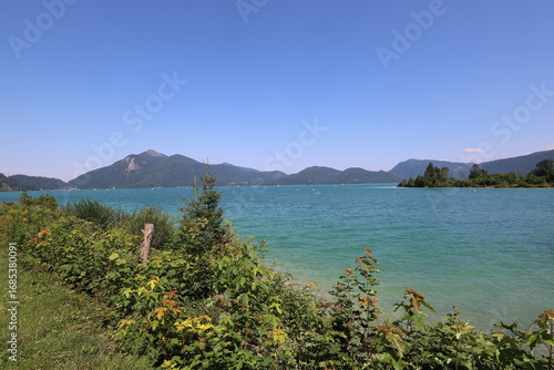 Panoramic view of Walchensee Lake Bavaria Germany