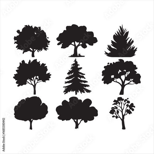 Various tree vectors. Forest and nature concept. Collection of different tree symbols. Education and training poster design. Vector drawn for plant and tree presentation.