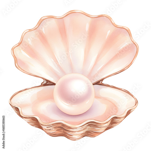 Pink Pearl in Open Seashell on transparent background
