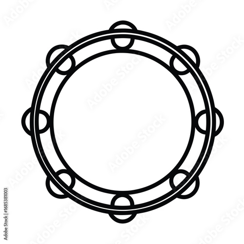 A circular tambourine with a doublelayered frame and multiple metal jingles around its perimeter. Editable stroke. Vector illustration