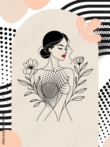 Serene Woman with Floral Body Art – Abstract Digital Drawing