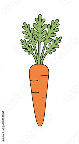 Fresh, vibrant cartoon carrot with green leafy top, perfect for healthy eating and dietary concepts