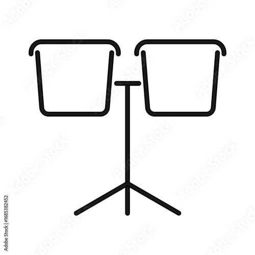 An outline of two drums connected perched atop a stand with three legs. Editable stroke. Vector illustration