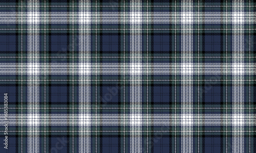 Seamless plaid pattern in blue, green, white, and black for classic and contemporary designs for skirts, dresses, shirts, or pants in all seasons.