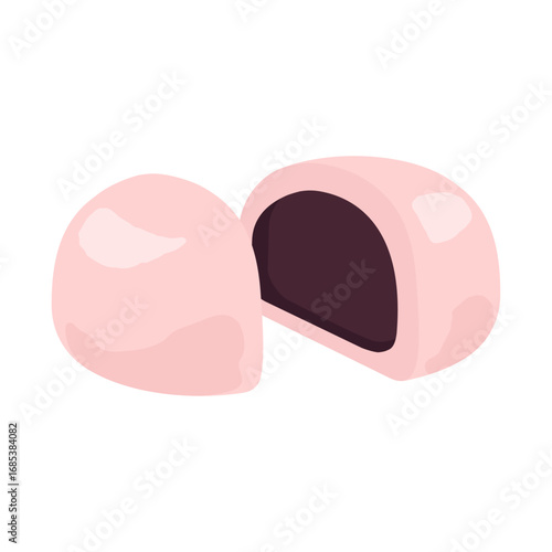 Pink manju Japanese sweet bun with red bean paste filling - flat vector illustration
