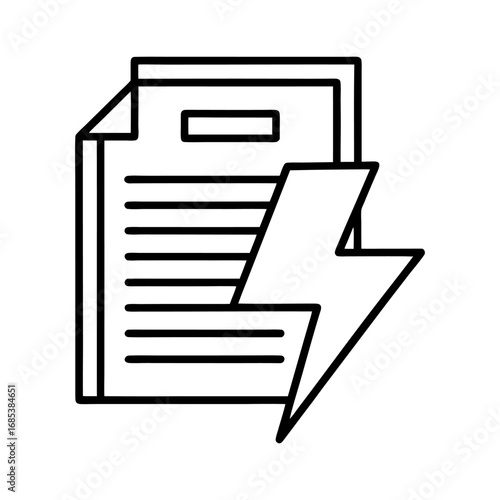 Icon represents bill download or document processing with lightning bolt symbol vector