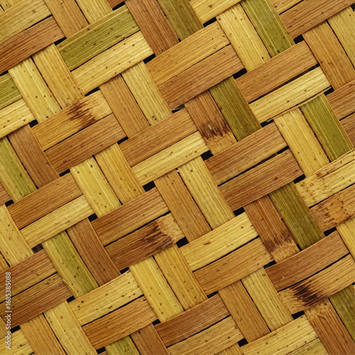 Close-up of a woven bamboo pattern with natural earthy tones