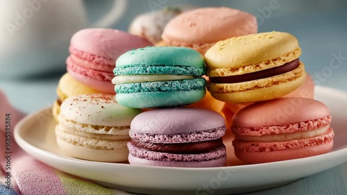 Colorful Macarons in a Bowl on a Soft Background for Treat Lovers