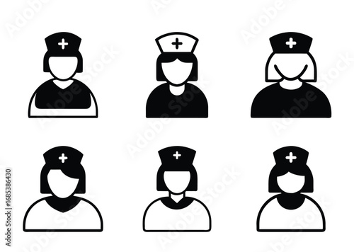 Diverse group of vector graphics representing female nurses or medical professionals