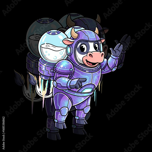 Futuristic Astronaut Cow Mascot Logo Vector for Gaming, Sci-Fi, and Dairy Branding