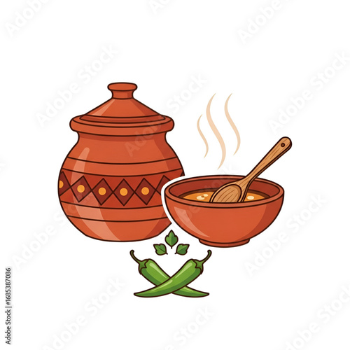 Authentic Mexican Spicy Soup in Clay Pot