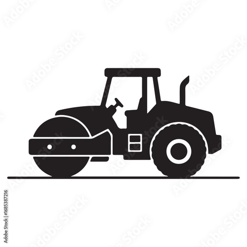 Road Roller Silhouette Construction Equipment Heavy Machinery Black and White Illustration Perfect for Construction Themed Designs and Vector Art Needs