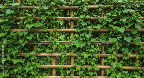 Lush Green Ivy on Bamboo Lattice Fence trellis vine leaves natur