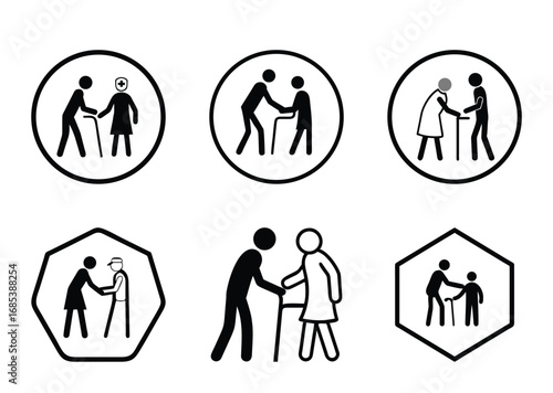 Pictograms Depicting Care for the Elderly and Assisted Living Services Available
