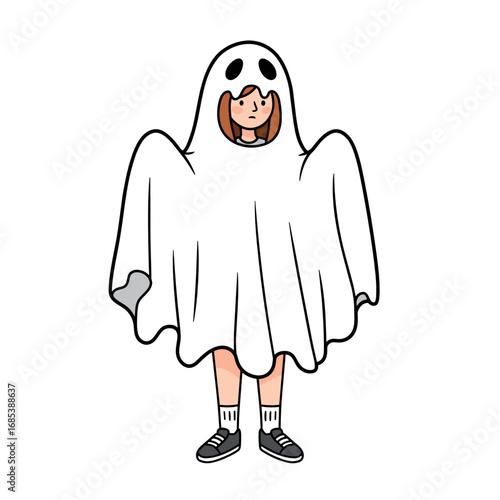 Girl wearing ghost costume for Halloween celebration  