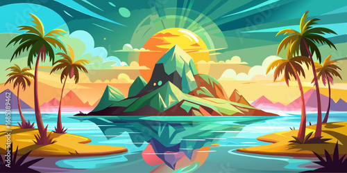 tropical-island-in-ocean-with-mountain-and-palm-tr (5).eps