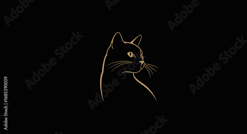 Mysterious black cat silhouette with glowing yellow eyes staring intently against a deep black background