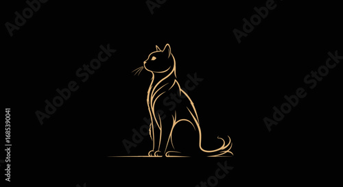 Stylized outline of a sleek dog sitting attentively against a stark black background with glowing neon like lines