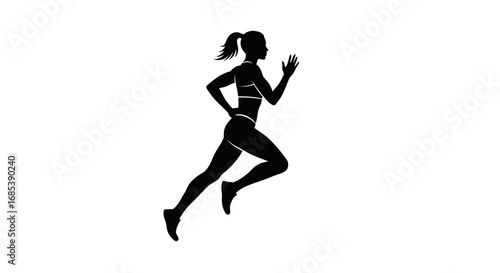 Silhouette of a fit woman running with a ponytail in athletic wear against a white background symbolizing health and fitness