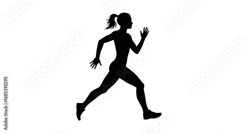 Silhouette of a female runner in motion showcasing athletic form and dedication to fitness and sport against a clean white background