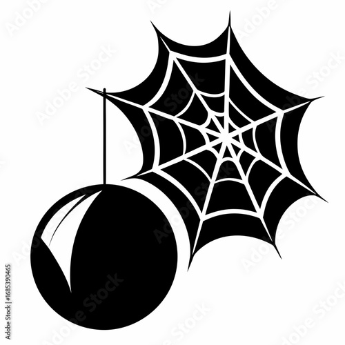 Black spiderweb with a suspended orb halloween decoration