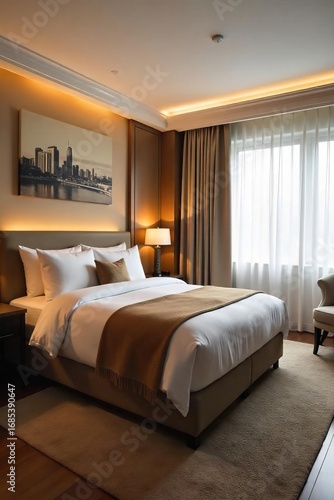 Luxurious motel suite with plush bedding, modern decor, and a spacious bathroom  Enjoy upscale amenities and comfort during your stay ,  bedroom,  bed