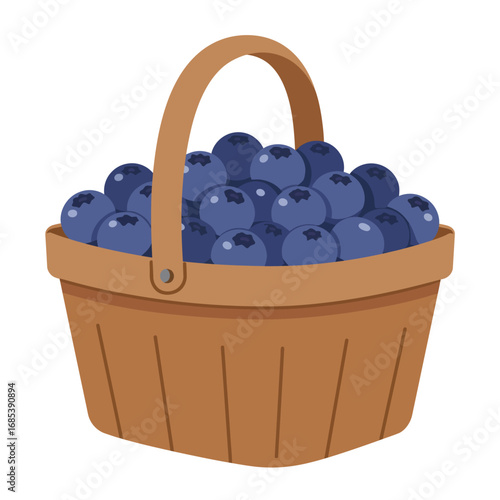 A rustic woven wooden basket overflowing with fresh ripe blueberries perfect for healthy eating and summer harvest themes