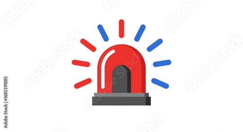 Bright red emergency beacon flashing with red and blue lights radiating outwards against a clean white background symbolizing urgency