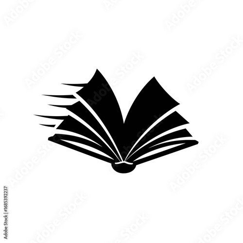 Open book with pages fanning out in a dynamic motion symbolizing knowledge learning and the spread of information