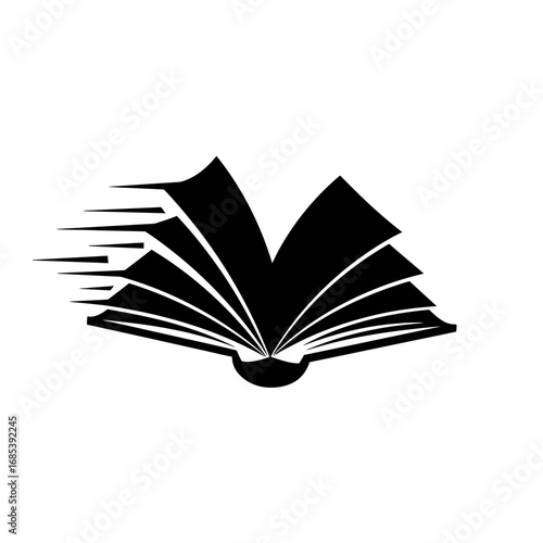 Open book with pages fanning out in a dynamic motion blur effect symbolizing fast learning or rapid information transfer