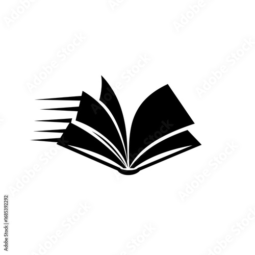Open black book with pages rapidly flipping creating a motion blur effect symbolizing fast reading or learning