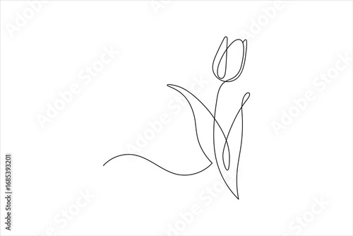 Simple grass and flowers one line art minimal outline vector design
