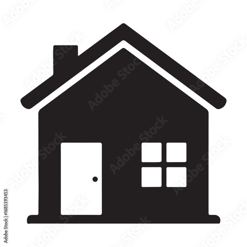Simple house icon in black and white representing home ownership and real estate opportunities for new buyers