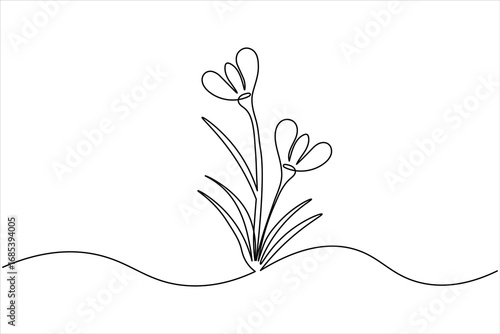 Simple grass and flowers one line art minimal outline vector design
