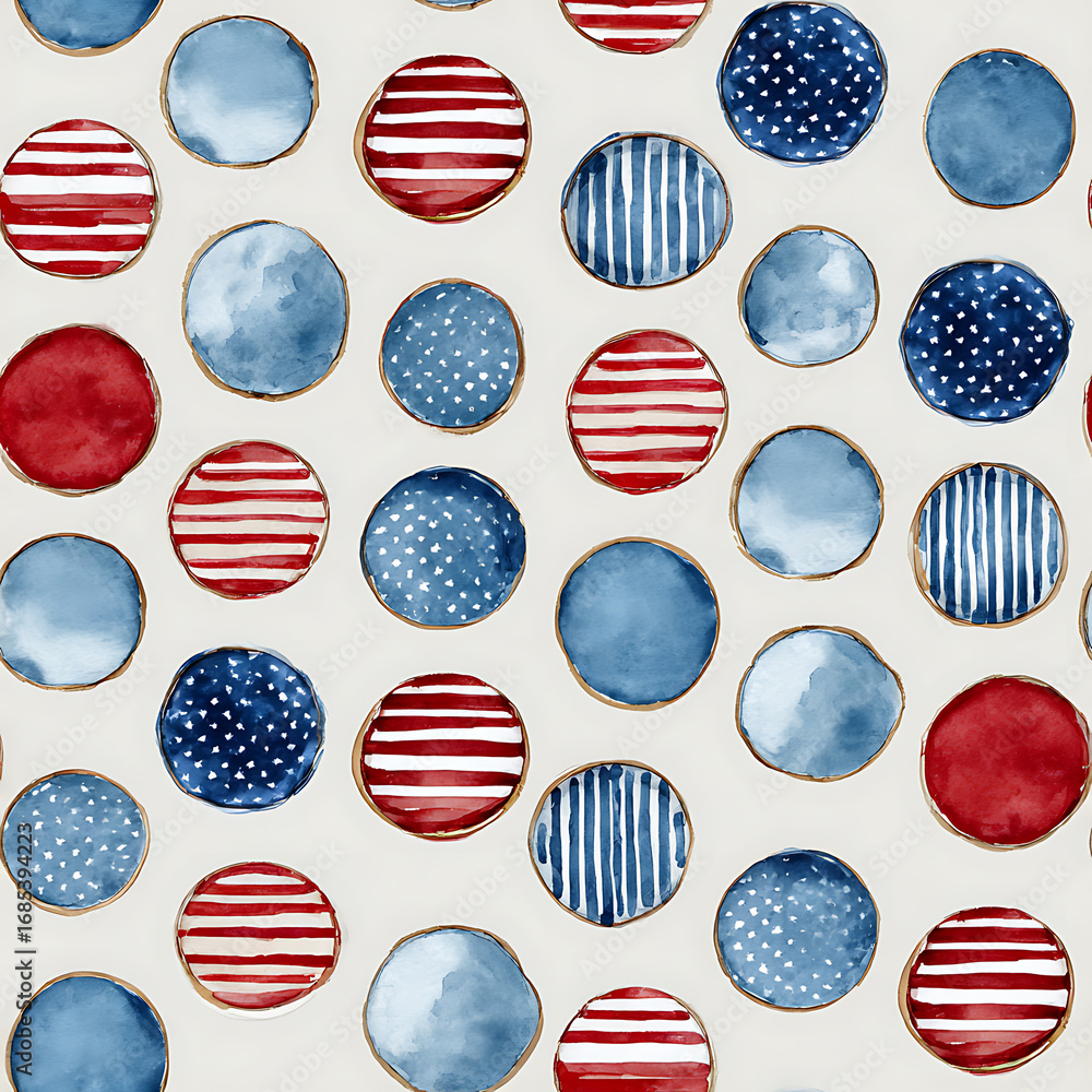 Fototapeta premium Red White and Blue Polka Dot Seamless Tile Pattern