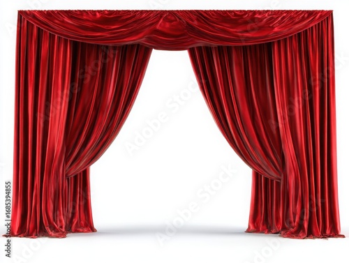 Luxurious red velvet stage curtains isolated on white background