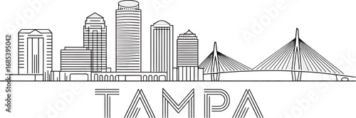 Tampa City Skyline Outline Vector Illustration Featuring Modern Buildings and Bridges