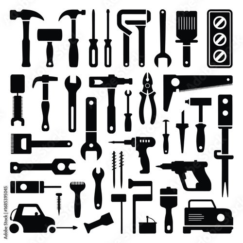 Assorted tools and vehicles hammer wrench