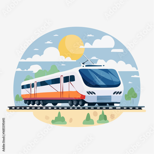 Cartoon Train On Track Sunny Day