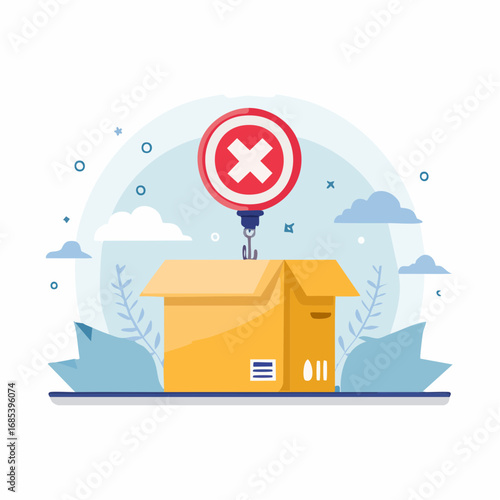 Rejected Package Illustration With Red Cross