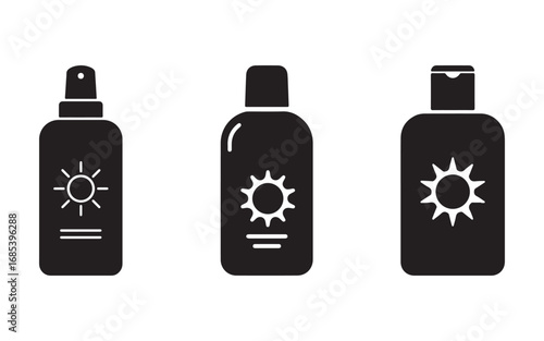 Sunscreen Bottles Graphic Vector Illustration for Summer Protection and Skincare Needs against Harmful UV Rays in Minimalist Style