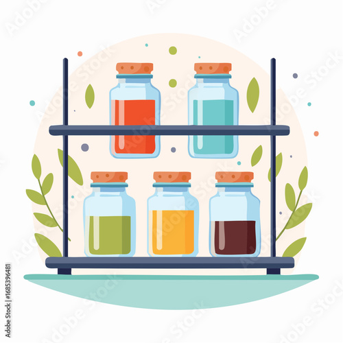 Colorful Jars On Display Shelf