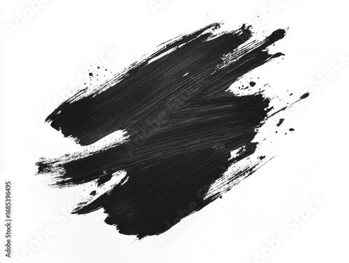 Abstract grunge badge with jagged black brush strokes on white surface