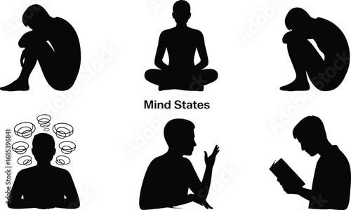 Mind States Silhouette Collection Diverse Human Emotions and Mental Conditions