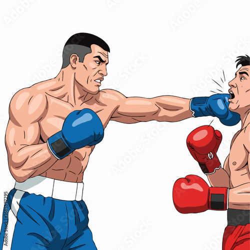 Vector illustration of a boxer delivering a powerful punch to the opponent in the ring. Perfect for sports, competition, strength, and action-themed design projects