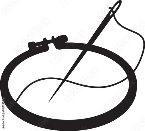 Embroidery Hoop with Needle and Thread on Transparent Background for Craft Projects