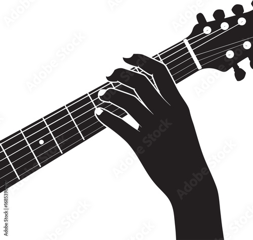 Guitar Chord Hand Silhouette Vector Illustration for Acoustic Instrument Learning and Practice