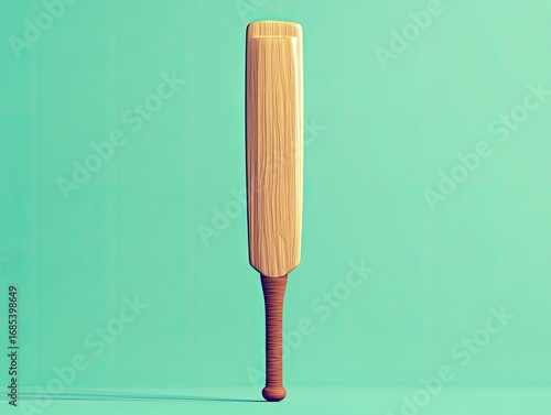 Cartoonish 3D Icon of a Cricket Bat in Minimalist Design with Clean Background